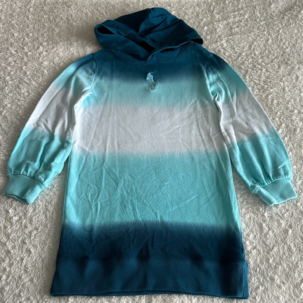Polo Ralph Lauren girls size 8-10 blue ombré knit hooded dress